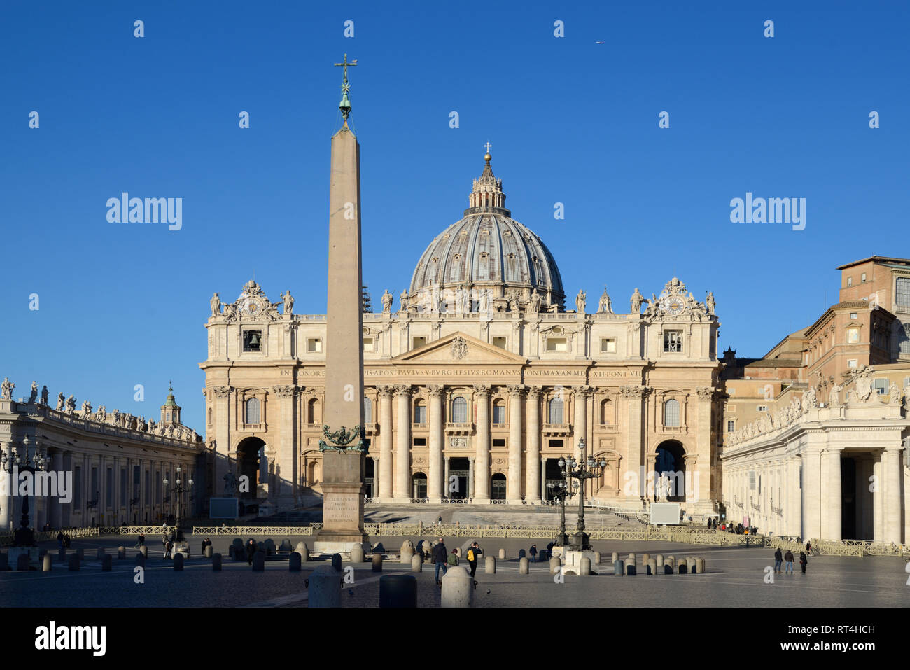 Saint Peter's Basilica and Square, and Ancient Egyptian Obelisk, Vatican City Rome Italy Stock Photo