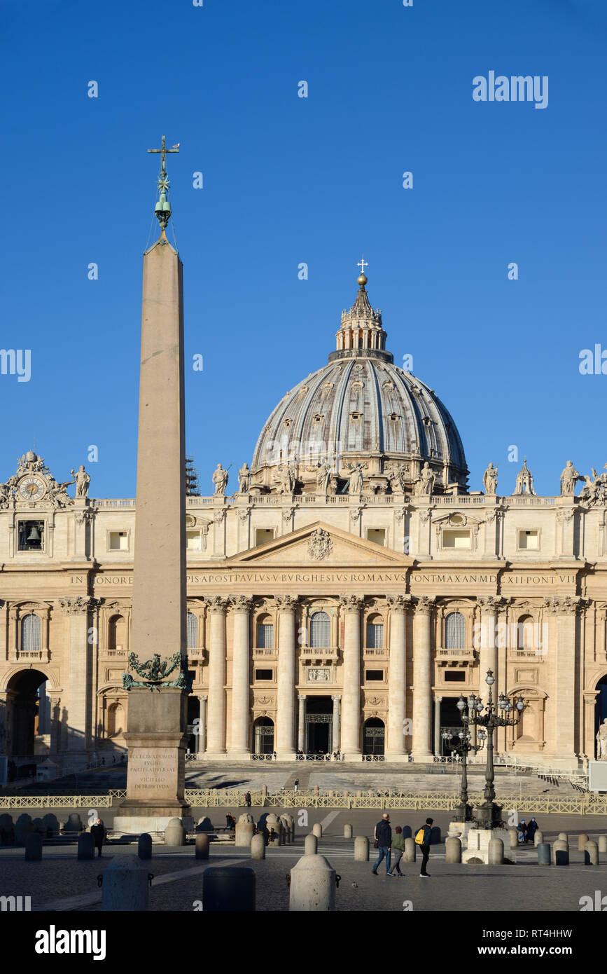 Saint Peter's Basilica and Square, and Ancient Egyptian Obelisk, Vatican City Rome Italy Stock Photo