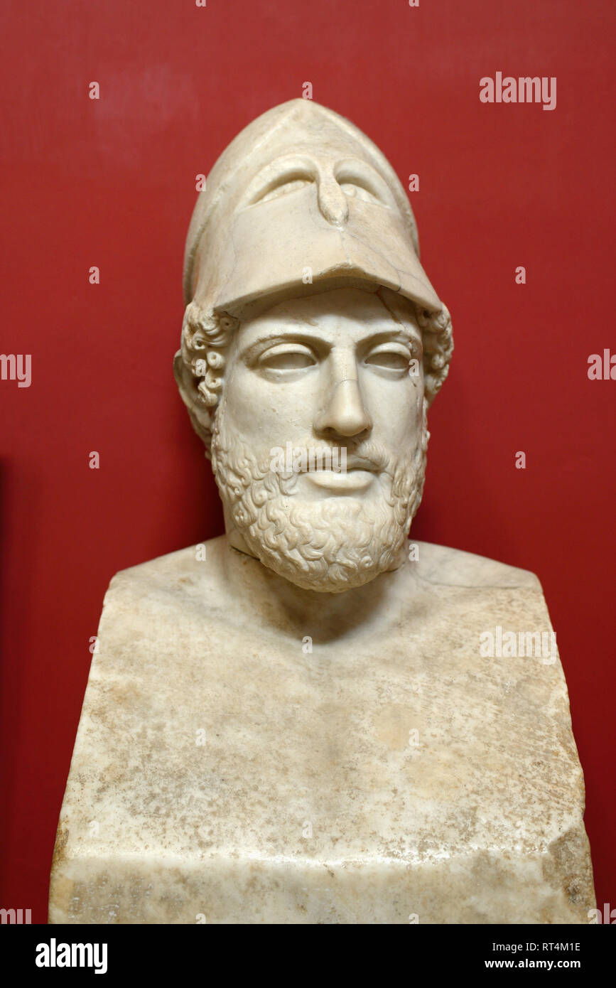 Marble Bust or Portrait of Pericles (495-429BC), Greek General & Statesman (c2nd AD Roman Copy of Greek Original c430BC)) Vatican Museum Stock Photo