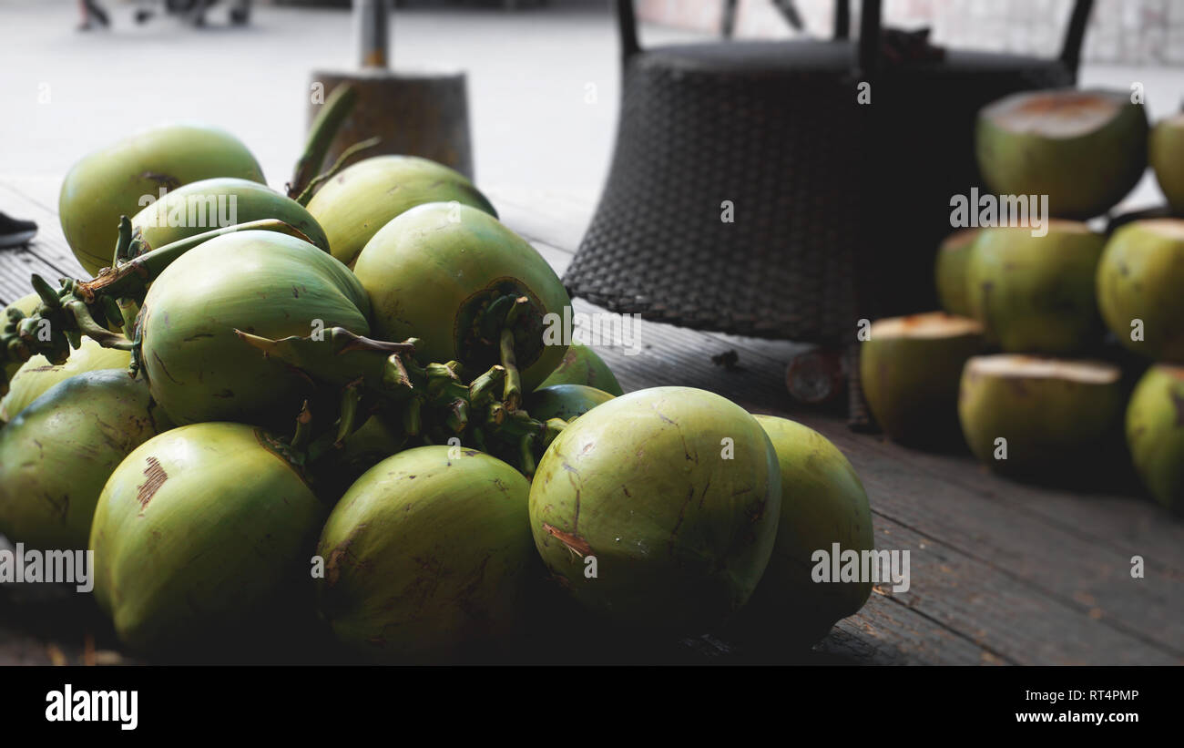 Sweet green coconuts. Coconut tropical fruit for drink in China Stock