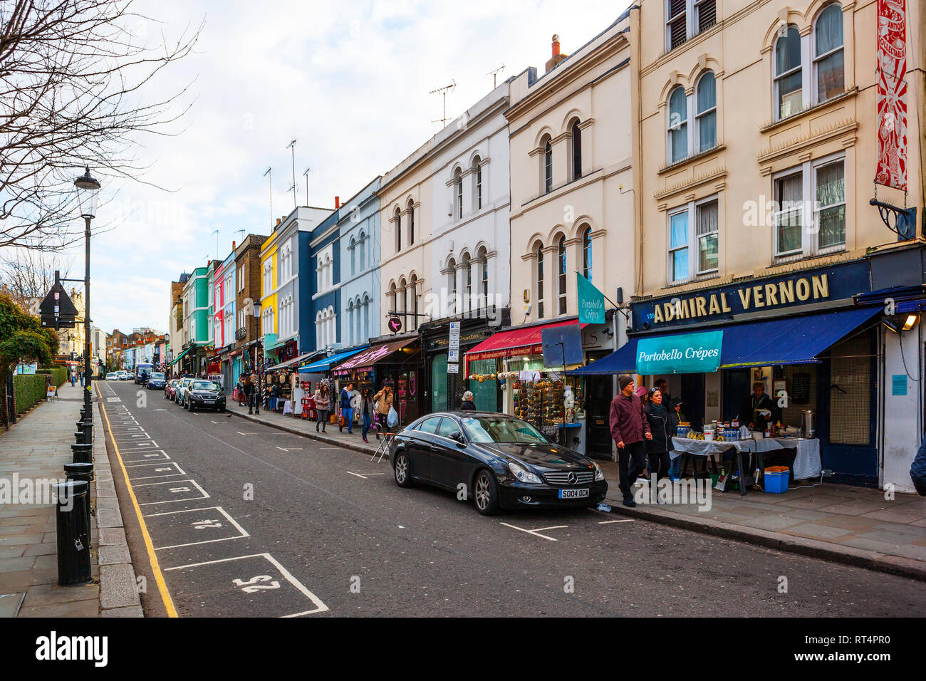 Brightly Coloured Shops and Houses, Portobello Road, Notting Hill, London Stock Photo