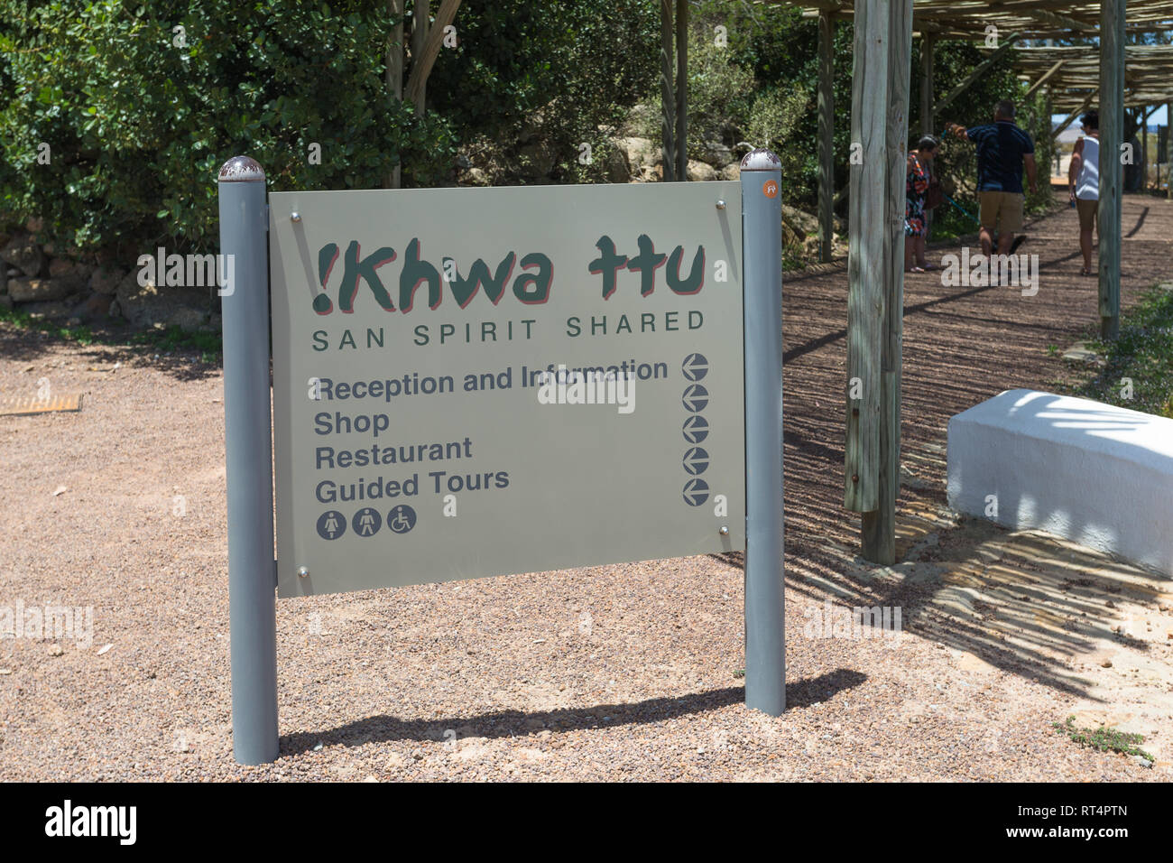 entrance board to !khwattu San Heritage Centre, West Coast South Africa which is a tourist destination for visitors wanting to experience San culture Stock Photo