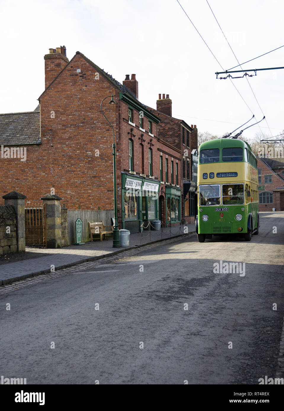 Green electric trolley bus at the Black Country Living Museum in Dudley