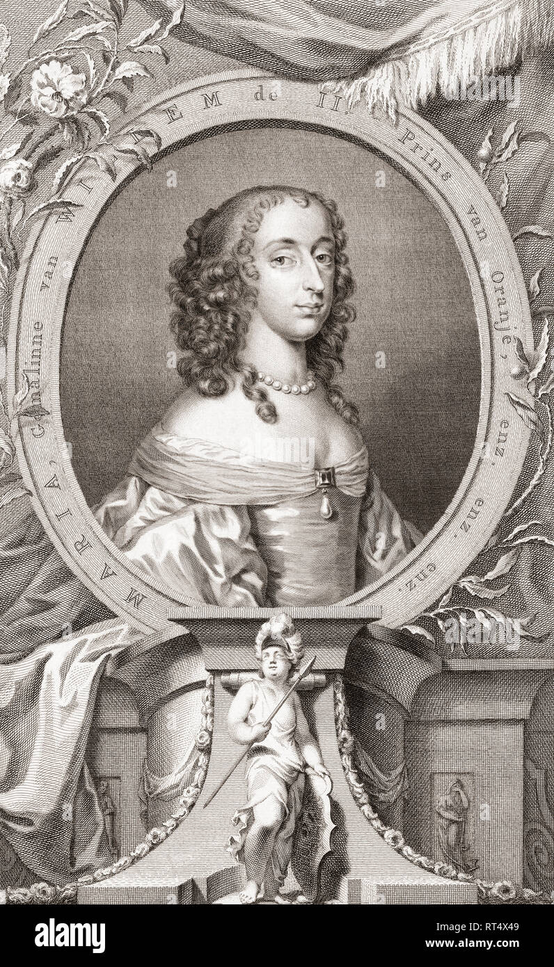 Mary, Princess Royal,  Princess of Orange, Countess of Nassau, 1631 – 1660.  Daughter of King Charles I of England and his wife Henrietta Maria of France.  Mother of King William III of England. From the 1813 edition of The Heads of Illustrious Persons of Great Britain, Engraved by Mr. Houbraken and Mr. Vertue With Their Lives and Characters. Stock Photo