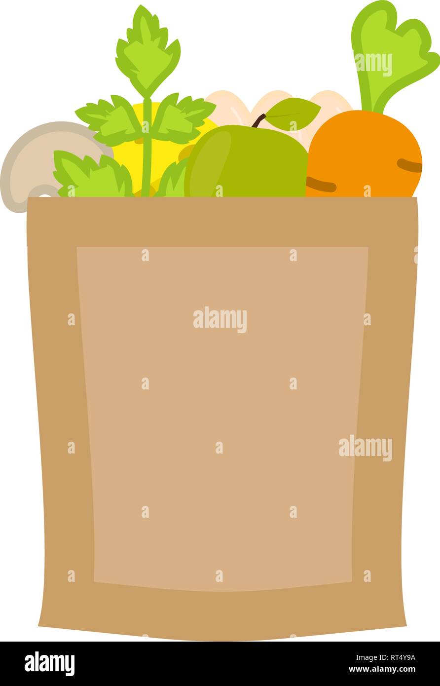 Paper package with food flat vector icon Stock Vector