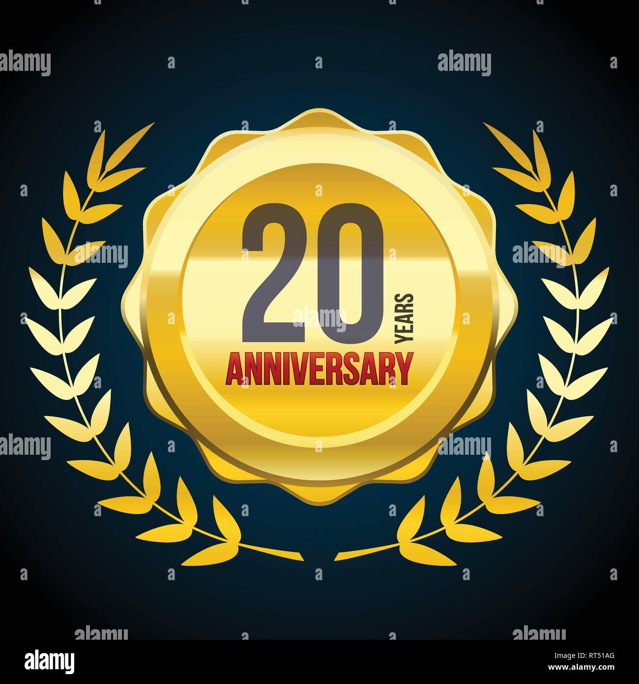 20 Years anniversary Gold and Red badge logo. Vector illustration eps10 Stock Vector