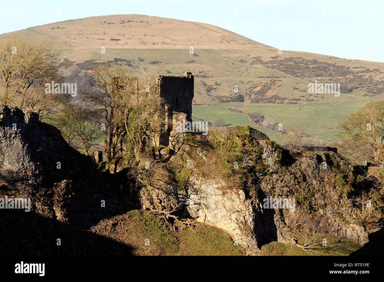 Peveril Castle, Cavedale, Castleton, Peak District, Derbyshire, UK Stock Photo