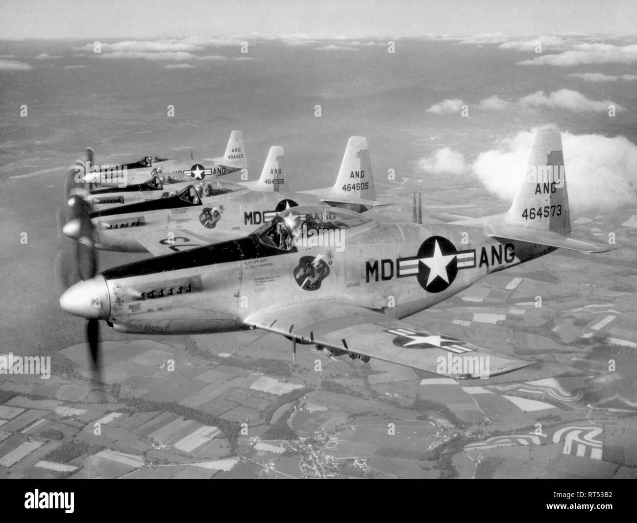 A formation of F-51H Mustangs by the Maryland Air National Guard during a flight in 1952. Stock Photo
