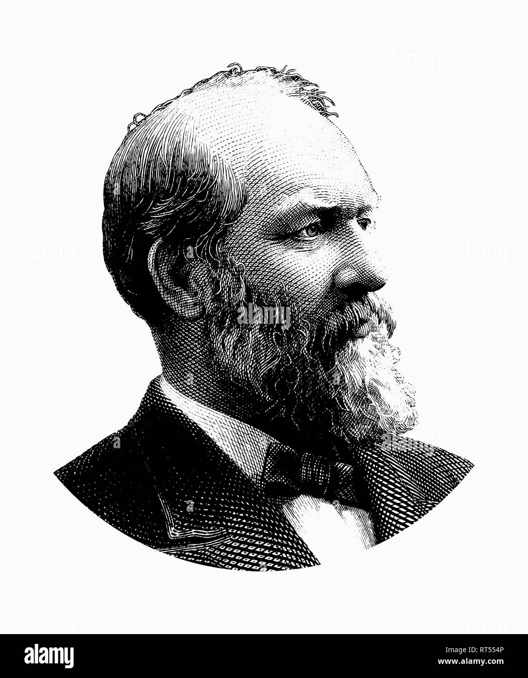 American history design of President James Garfield. Stock Photo