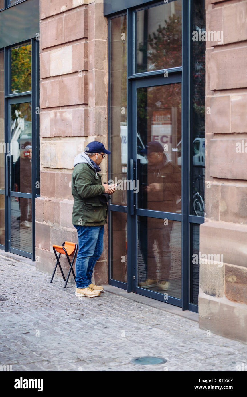 Strasbourg France Nov 3 2017 Man With Foldable Chair At