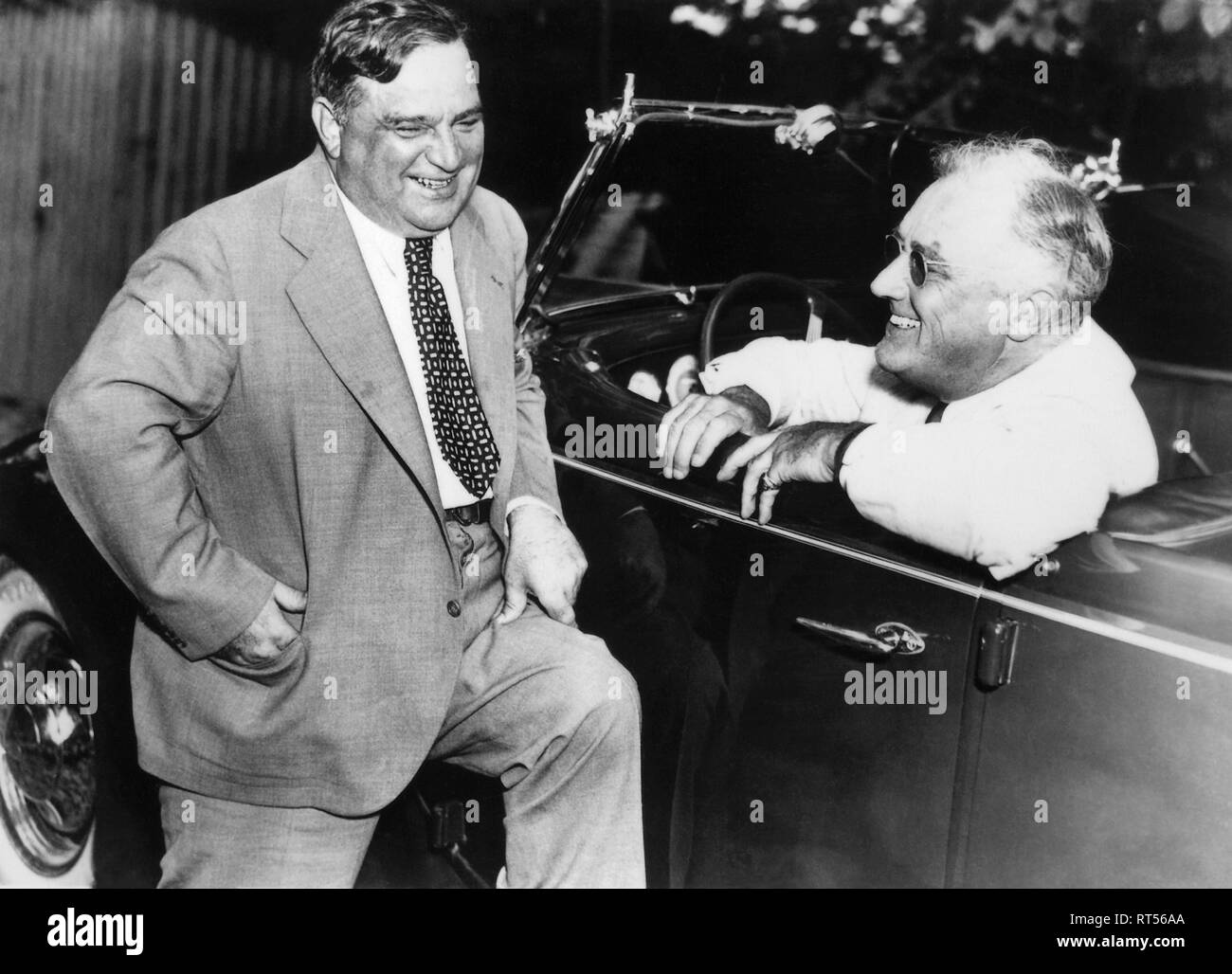 An interaction between President Franklin D. Roosevelt and Fiorello LaGuardia in Hyde Park. Stock Photo
