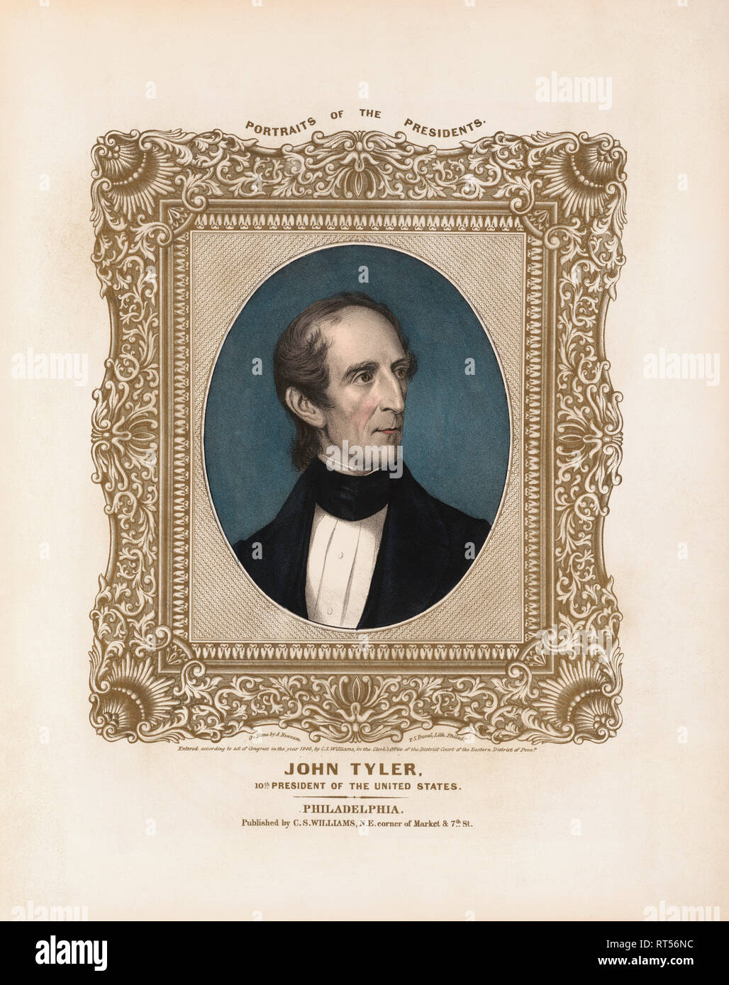 United States Political History design of President John Tyler. Stock Photo