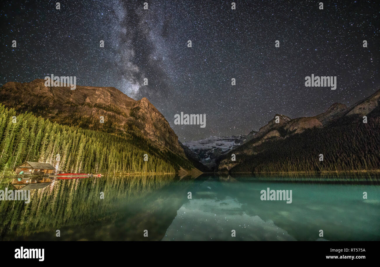 Milky Way over Lake Louise in Banff National Park, Alberta, Canada ...