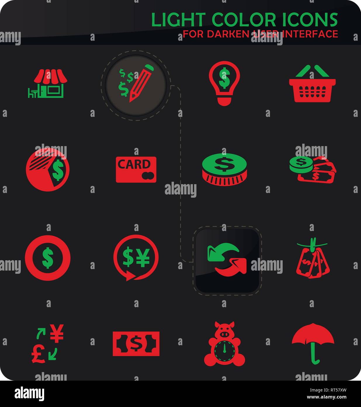 E-commers easy color vector icons on darken background for user interface design Stock Vector