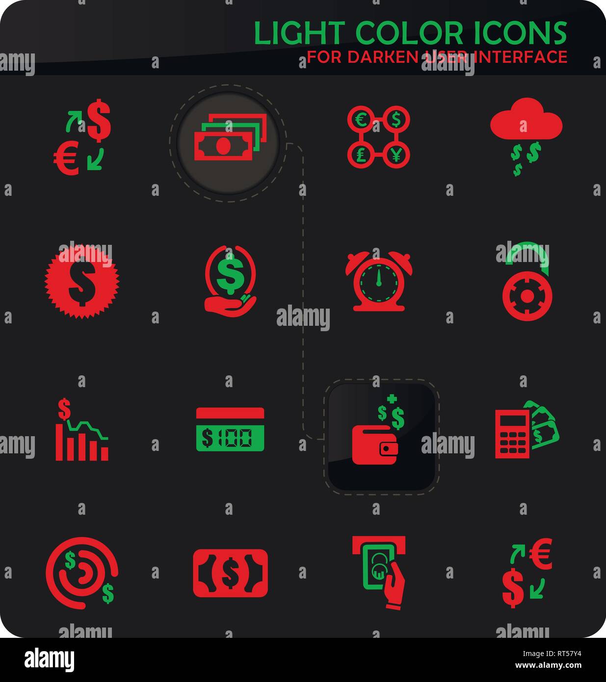 E-commers easy color vector icons on darken background for user interface design Stock Vector