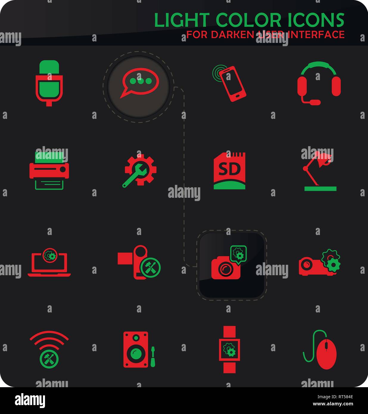 Electronics repair easy color vector icons on darken background for user interface design Stock Vector