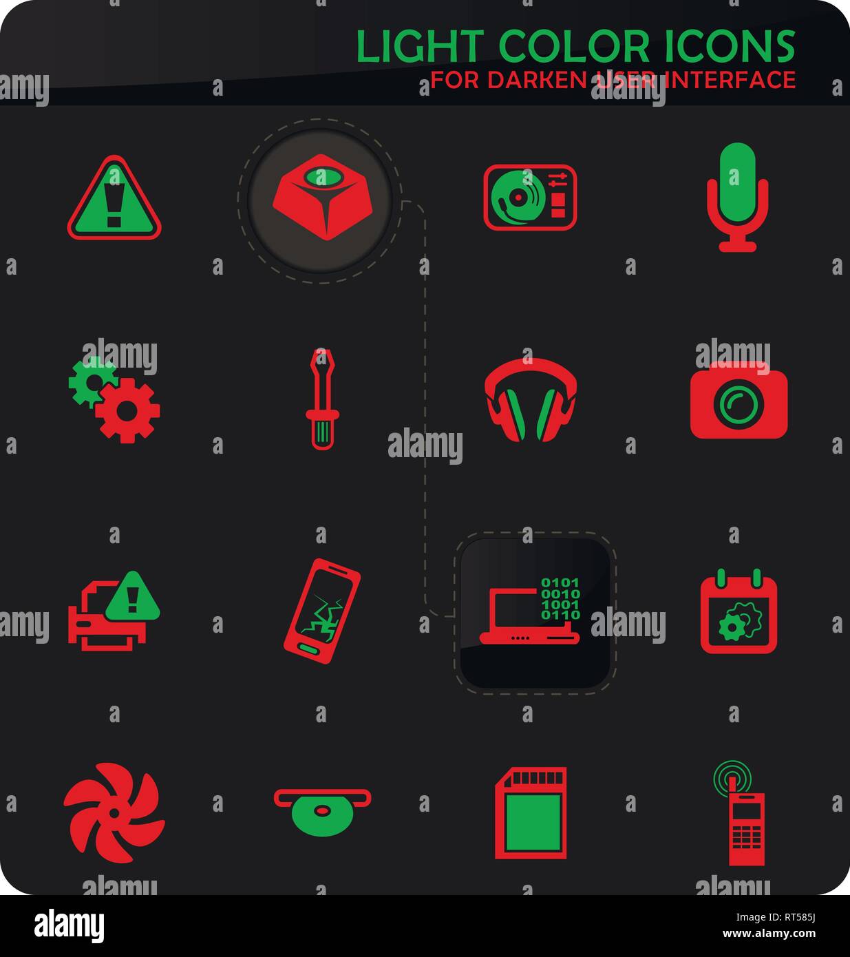 Electronics repair easy color vector icons on darken background for user interface design Stock Vector