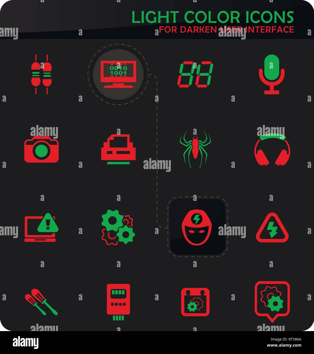 Electronics repair easy color vector icons on darken background for user interface design Stock Vector