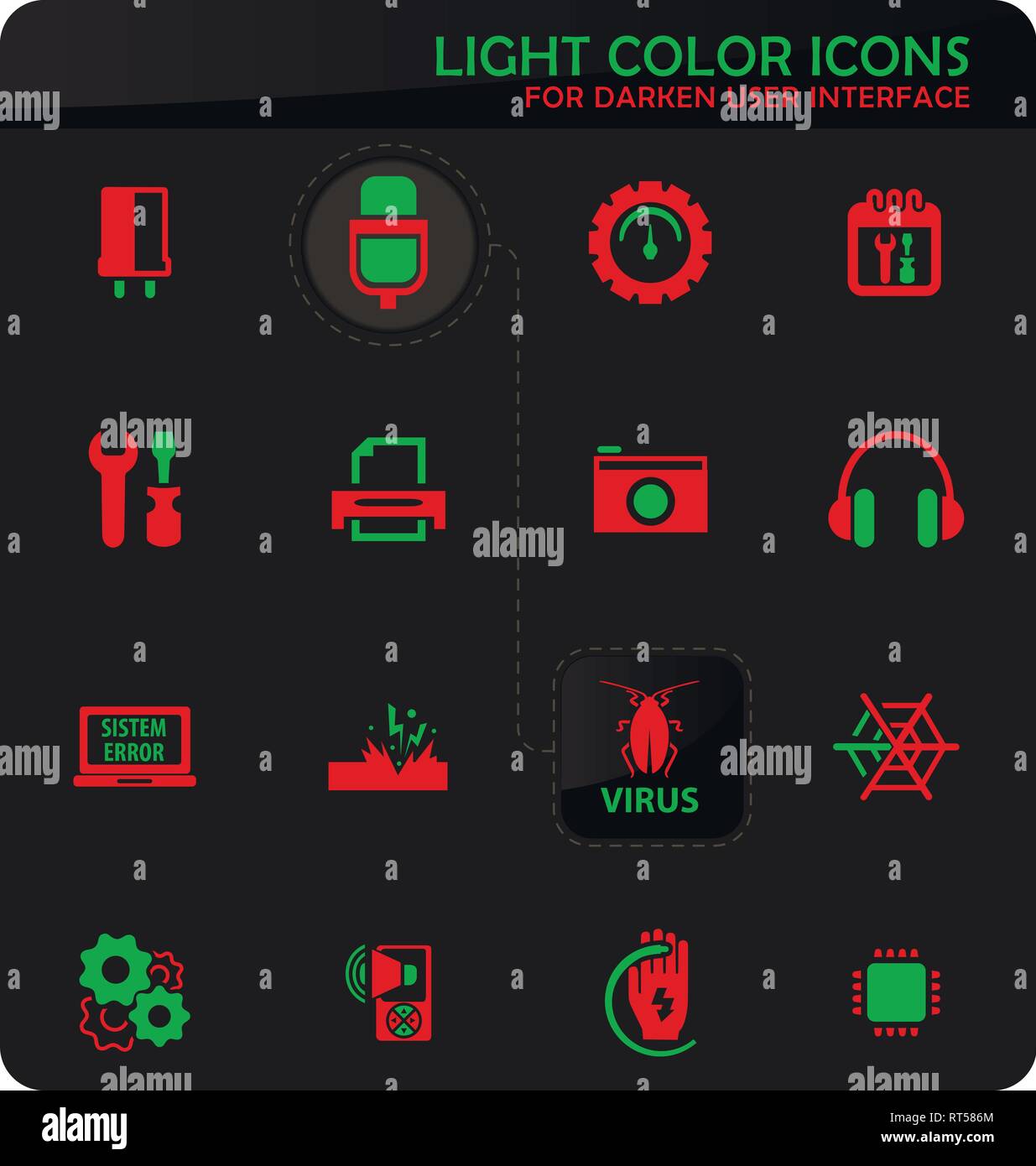Electronics repair easy color vector icons on darken background for user interface design Stock Vector
