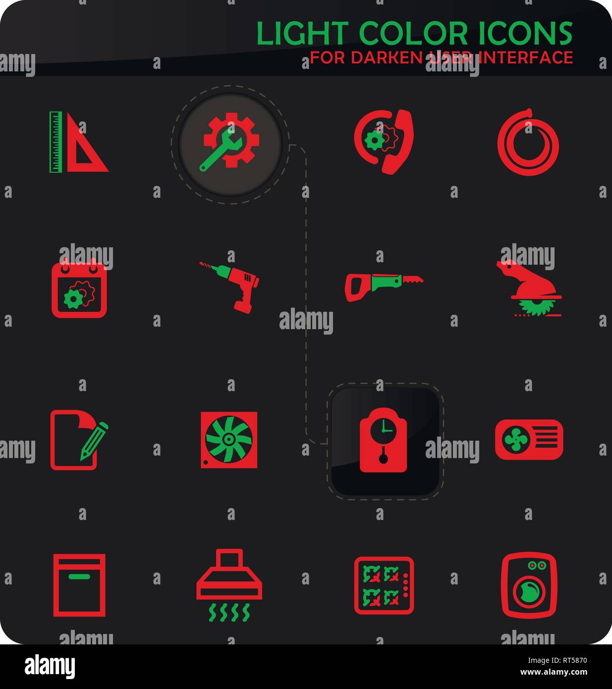 Electronics repair easy color vector icons on darken background for user interface design Stock Vector