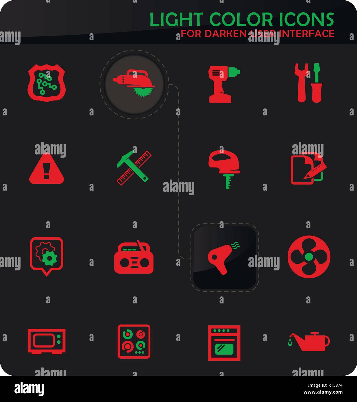 Electronics repair easy color vector icons on darken background for user interface design Stock Vector