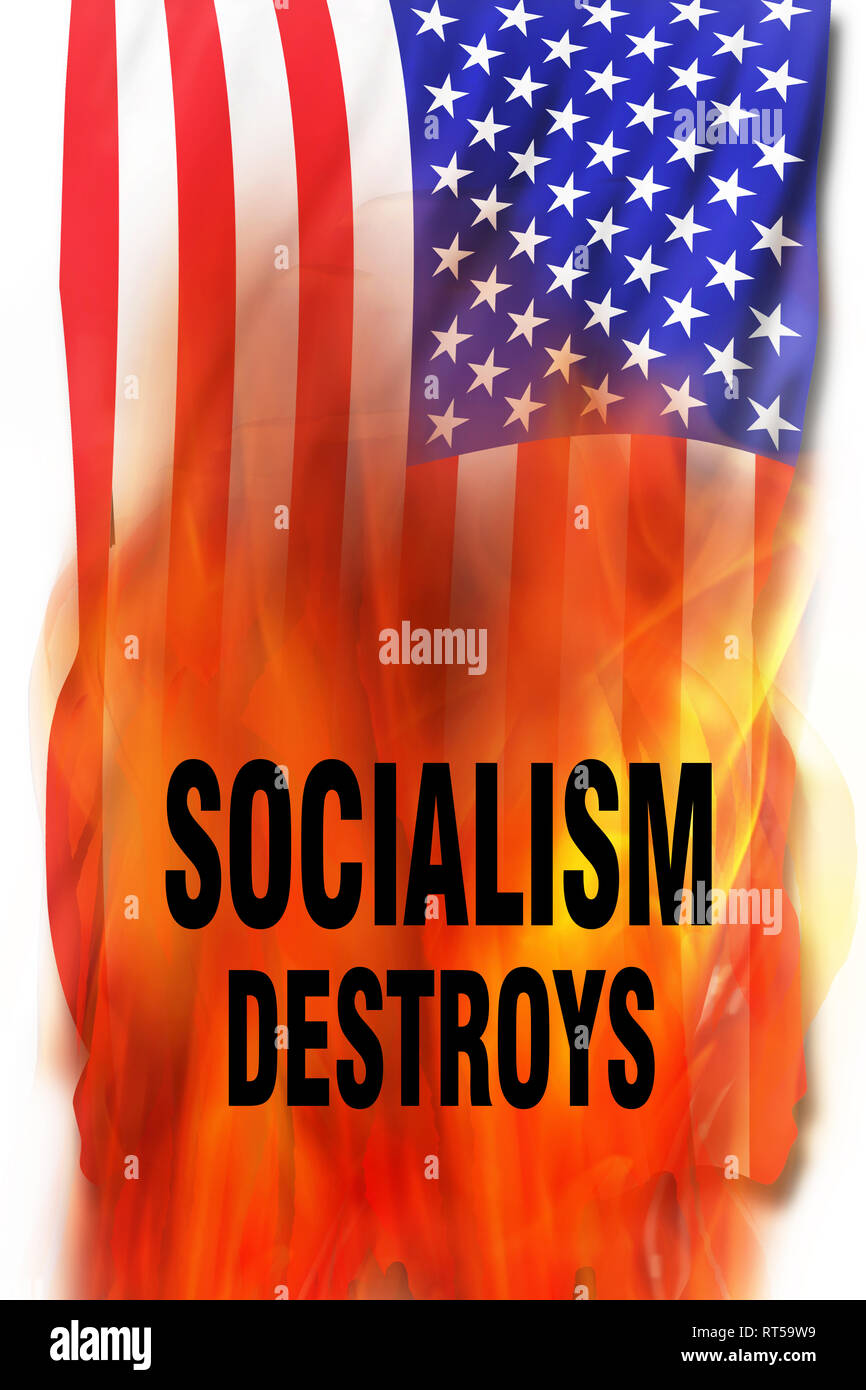 Socialism on fire destroys everthing. Stock Photo