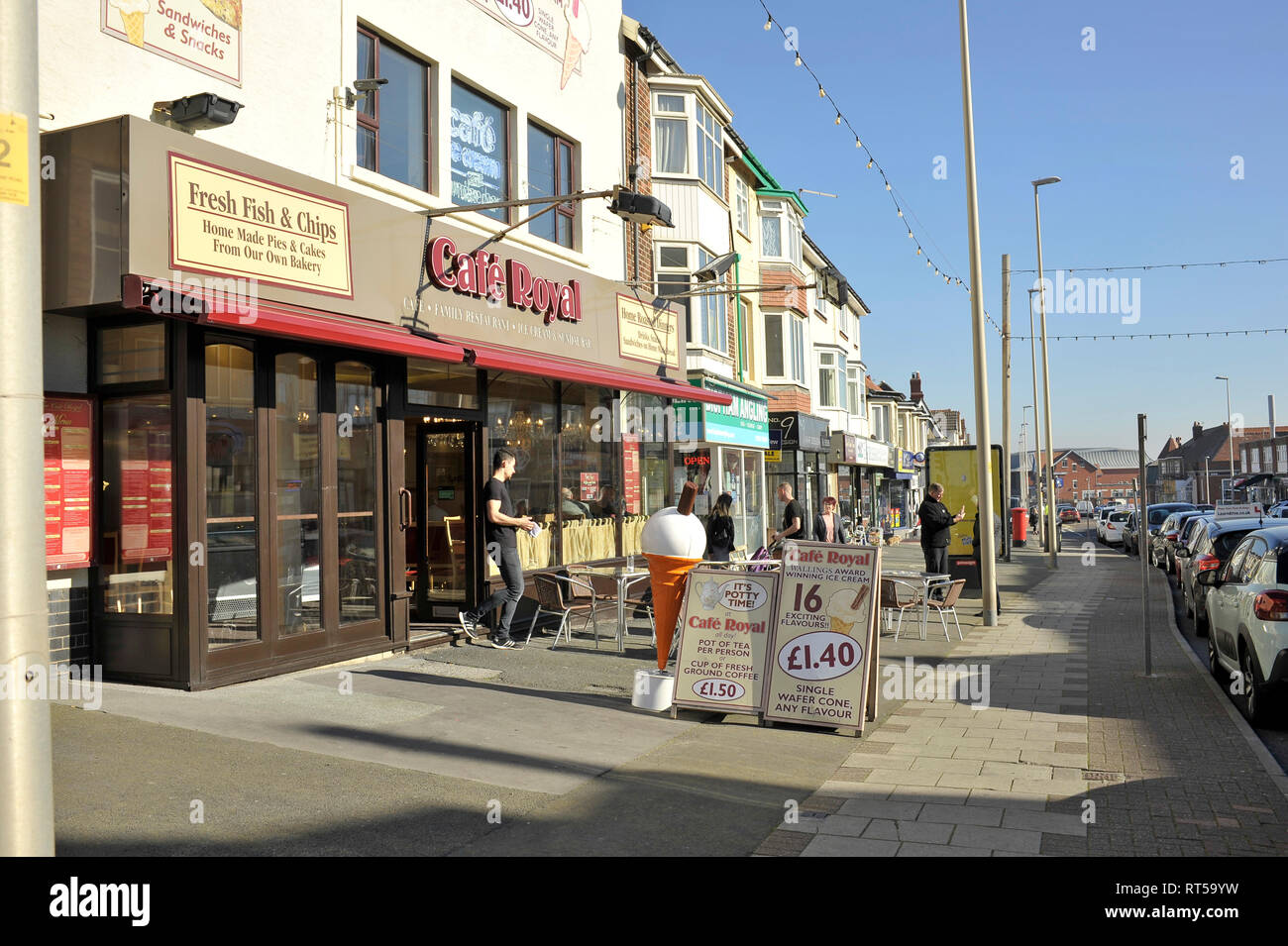 Shops and eating establishments on Red Bank Road,Bispham,Blackpool,UK