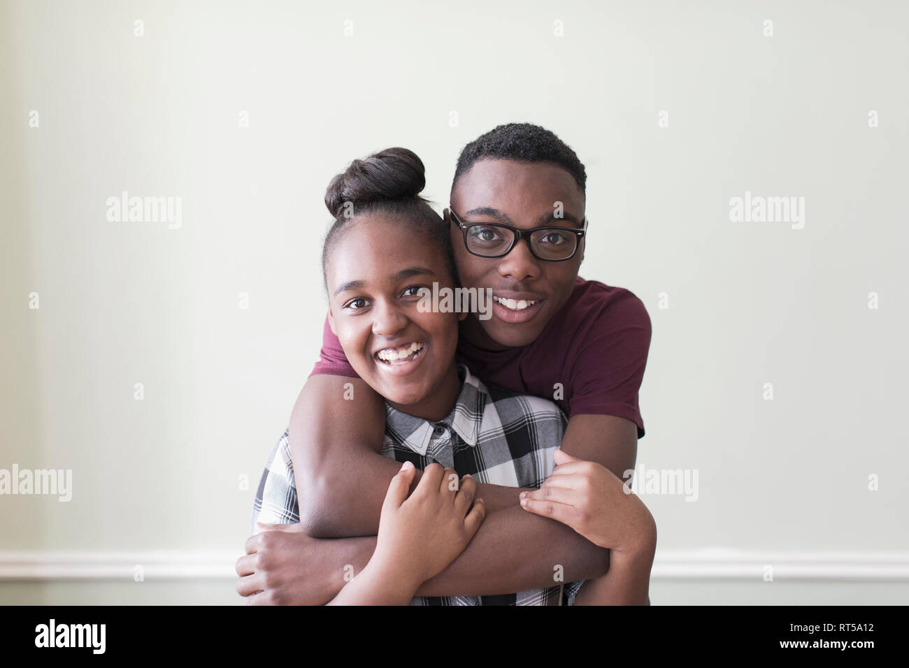 Portrait affectionate teenage brother and sister Stock Photo