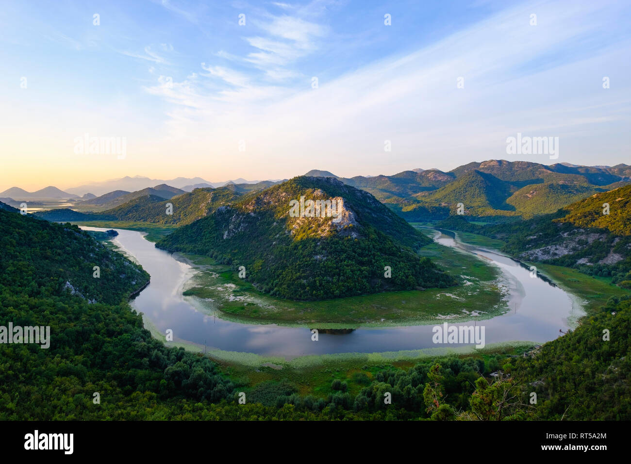 Montenegro, loop of river Crnojevic at sunriseseen from Pavlova Strana lookout Stock Photo