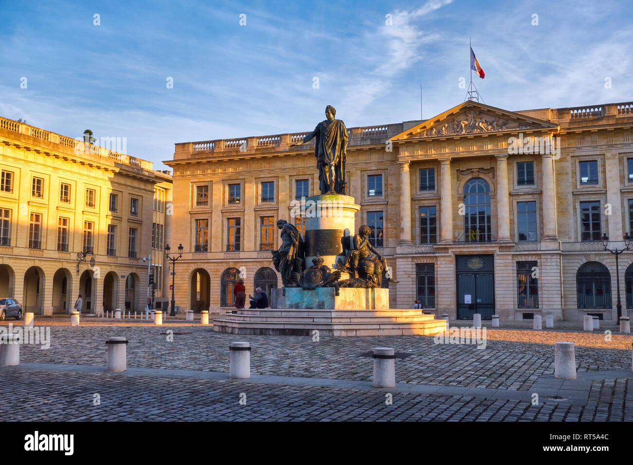 Warmly illuminated Royal square in Reims, architecture France Stock