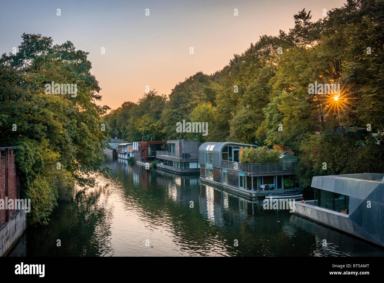 Germany, Hamburg, Hoseboats on Elbe canal Stock Photo