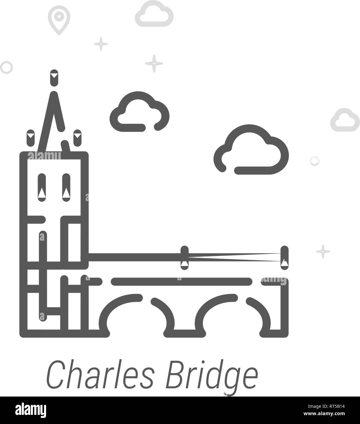 Charles Bridge, Prague Vector Line Icon. Historical Landmarks Symbol, Pictogram, Sign. Light Abstract Geometric Background. Editable Stroke. Adjust Li Stock Vector