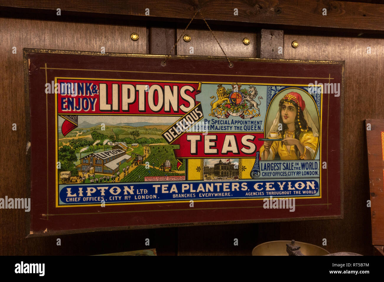A Liptons Teas metal advertising sign, York Castle Museum, York, Yorkshire, UK. Stock Photo