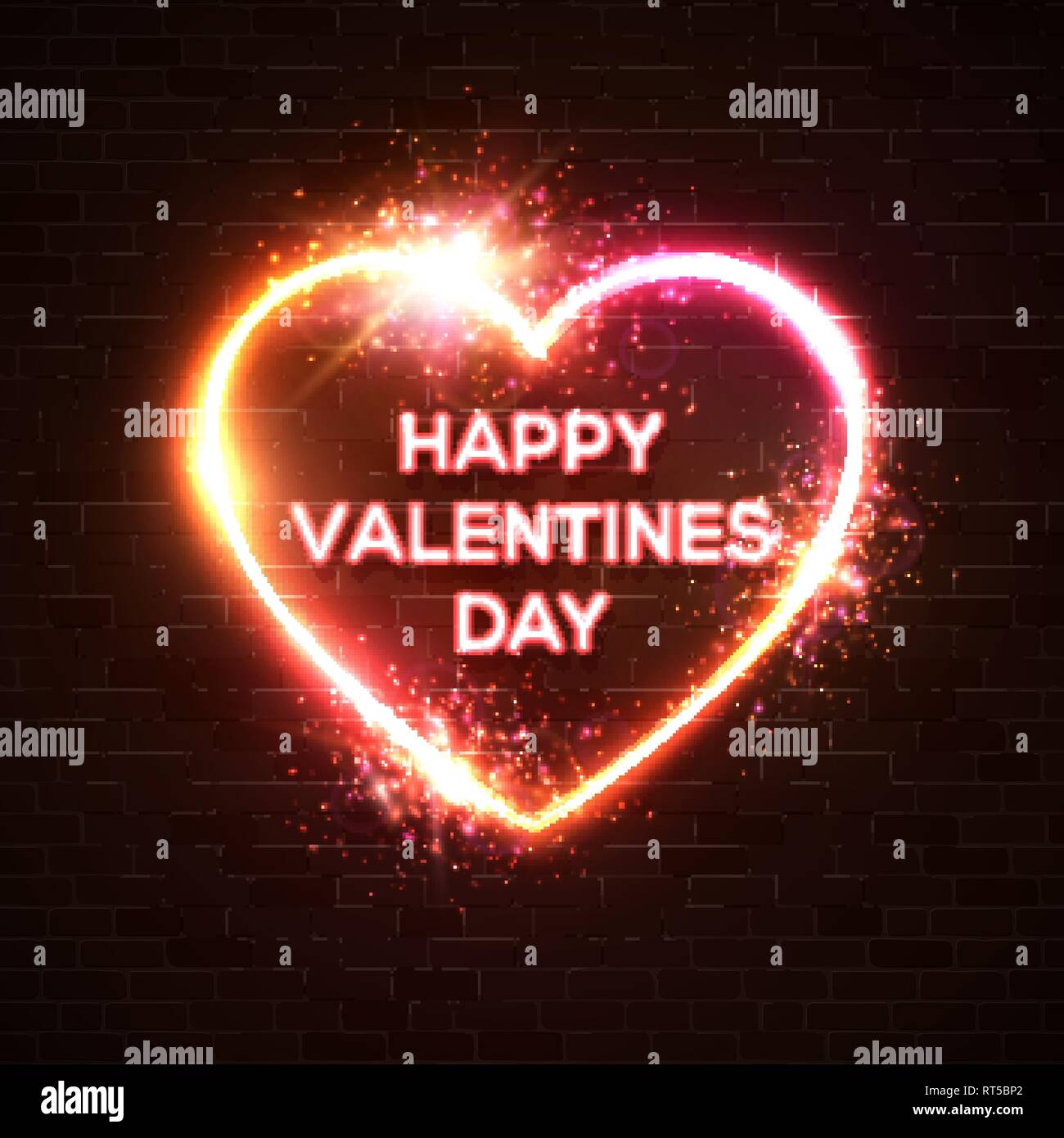 Happy Valentines Day neon card. Hearts background Stock Vector Image ...