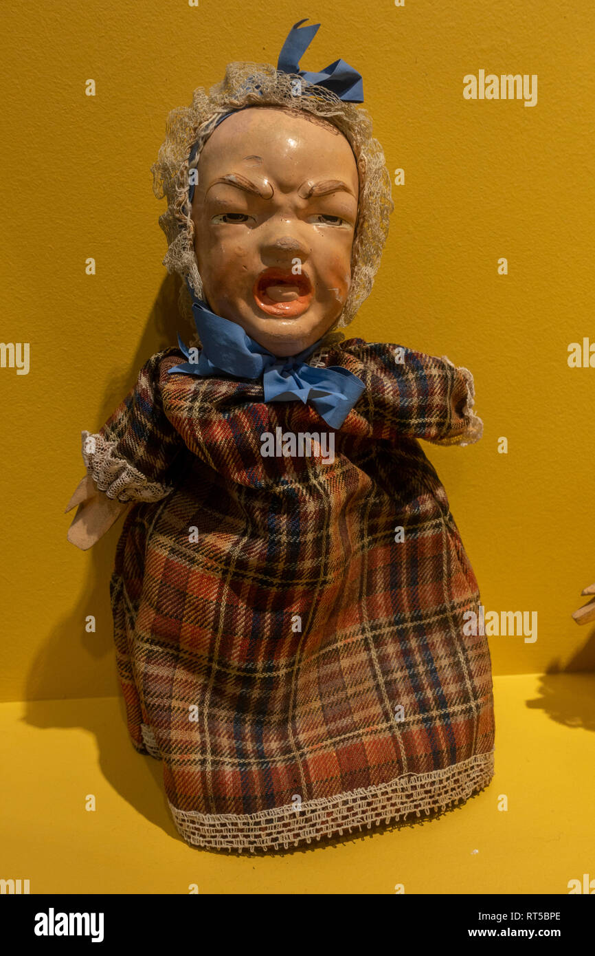A Punch and Judy baby puppet in the York Castle Museum, York, Yorkshire, UK. Stock Photo
