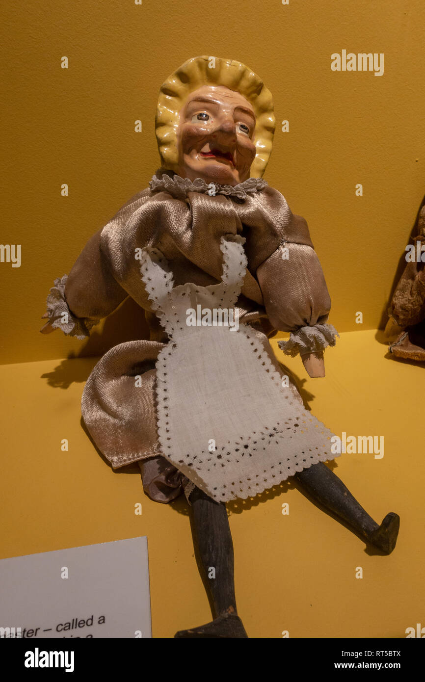 A Judy puppet, of Punch and Judy fame, on display in the York Castle Museum, York, Yorkshire, UK. Stock Photo