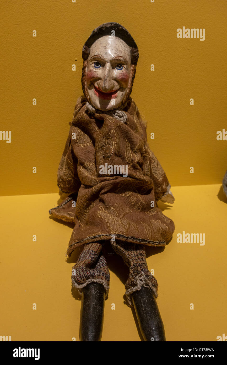 A Mr Punch puppet, of Punch and Judy fame, on display in the York Castle Museum, York, Yorkshire, UK. Stock Photo