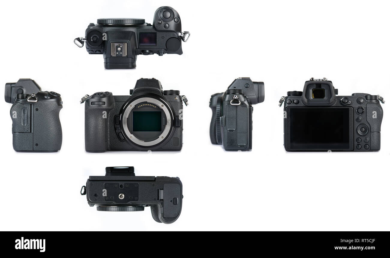 Digital camera body front, back, side, top views isolated Stock Photo