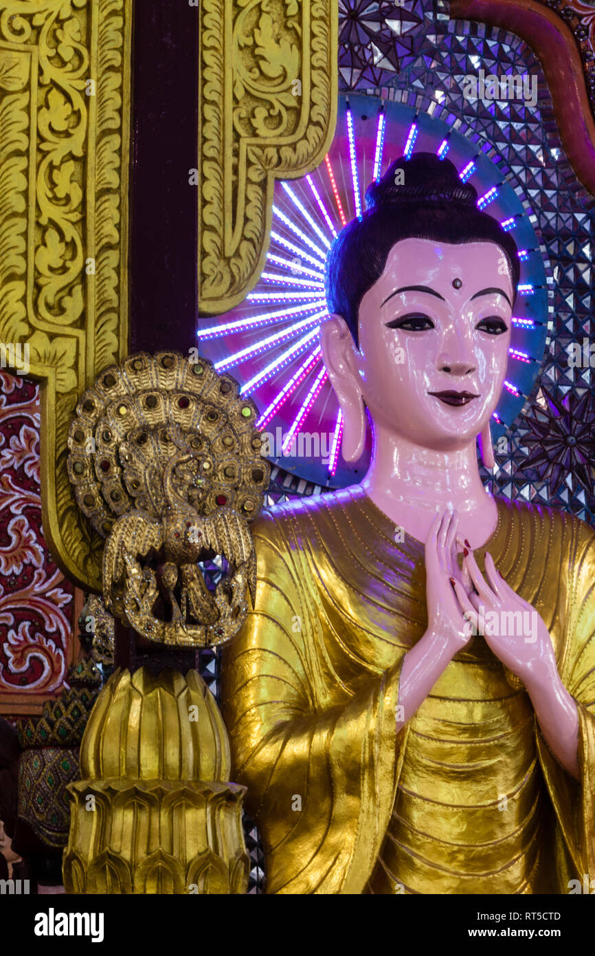 Buddha Showing Mudra (Gesture), Dhammikarama Burmese Buddhist Temple, George Town, Penang, Malaysia. Stock Photo