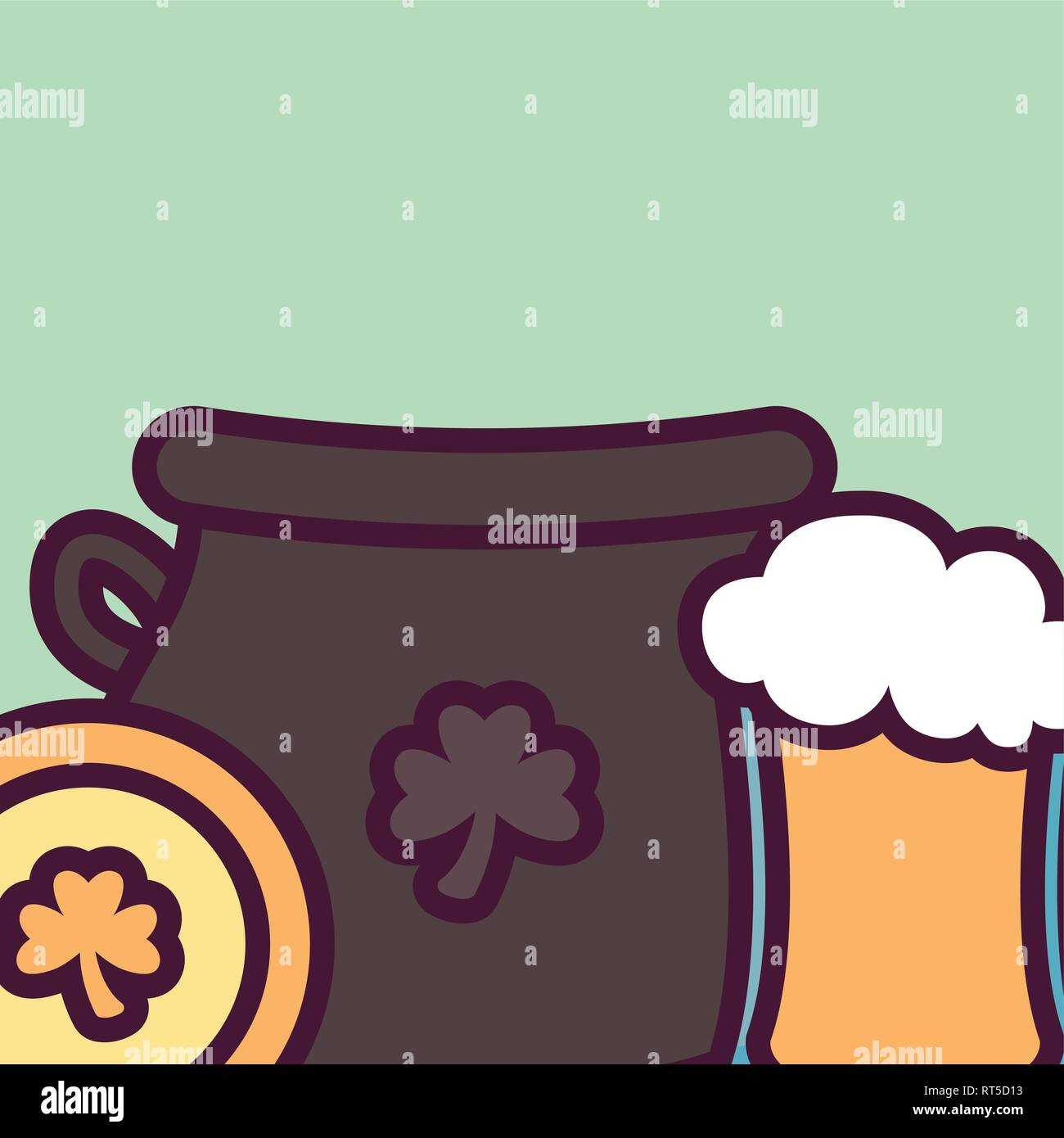 st patricks day card with cauldron and beer jar vector illustration ...
