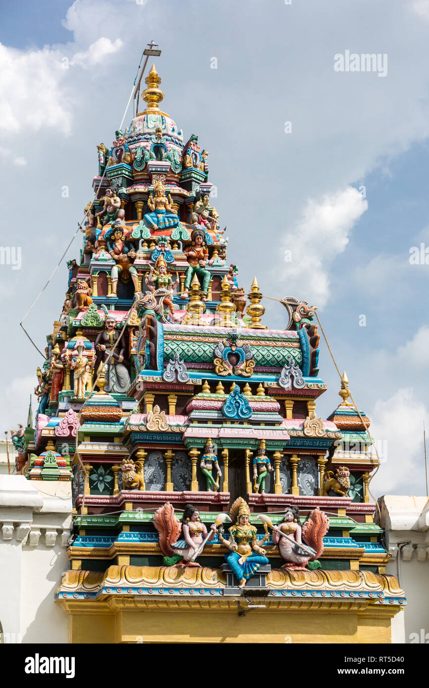 George Town, Penang, Malaysia.  Entrance Tower (Gopuram) of Sri Maha Mariamman Hindu Temple. Stock Photo