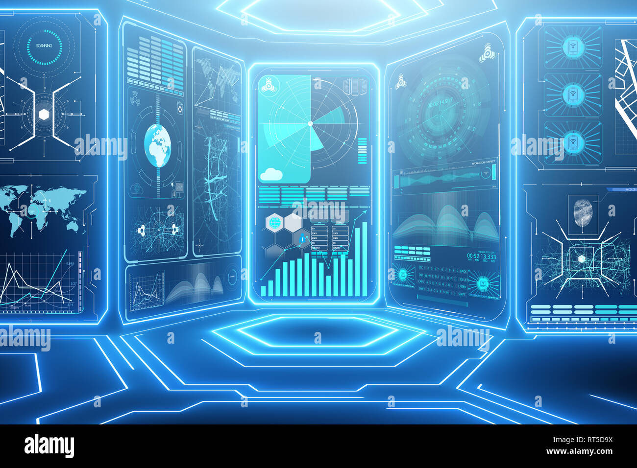 Abstract data room with futuristic design - 3d rendering Stock Photo ...