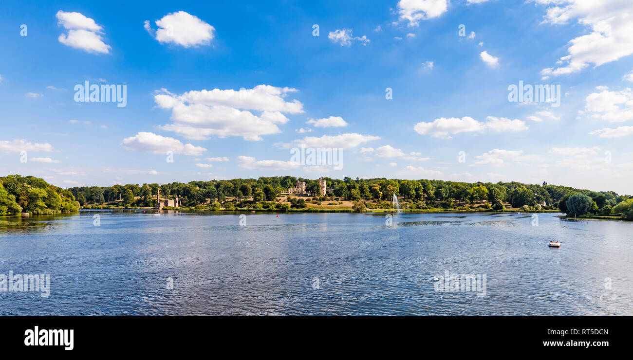 Germany, Brandenburg, Potsdam, Babelsberg, Havel, Park Babelsberg and Babelsberg Castle Stock Photo