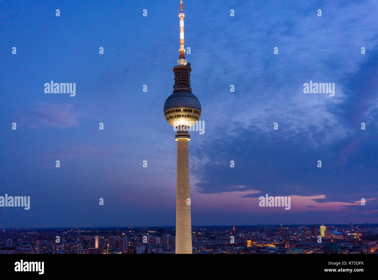 Germany, Berlin, cityscape with Berlin TV Tower in the evening Stock Photo