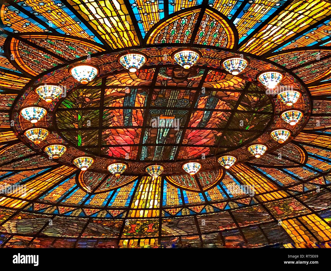 Stained Glass Roof of Bellas Artes in Mexico City, DF Stock Photo