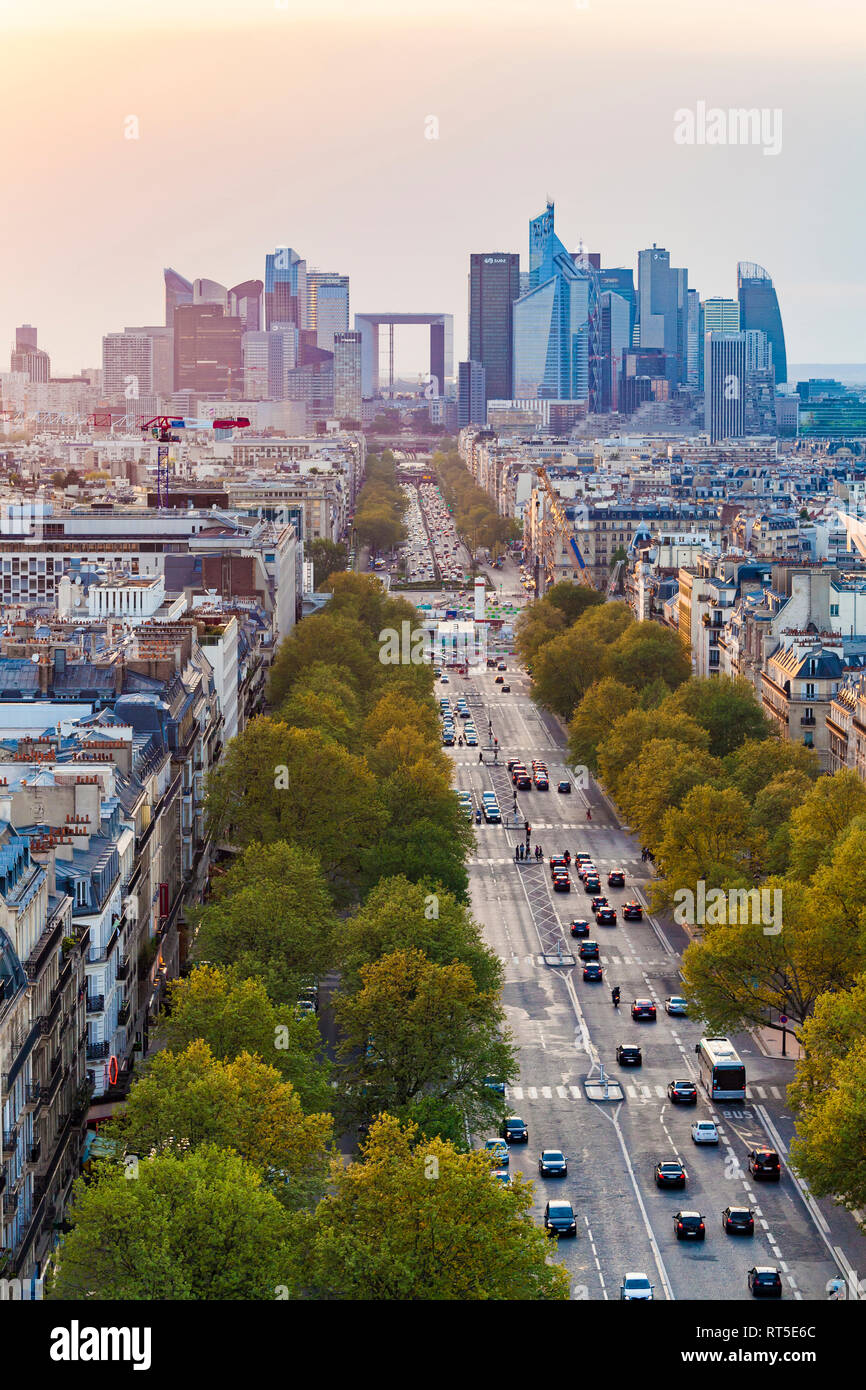 France, Paris, cityscape with Avenue de la Grande Armee and La Defense Stock Photo