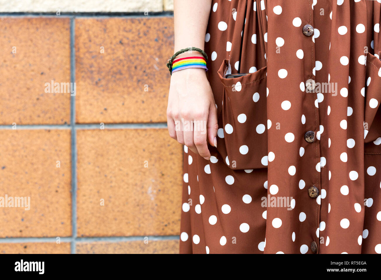 brown dress with white polka dots