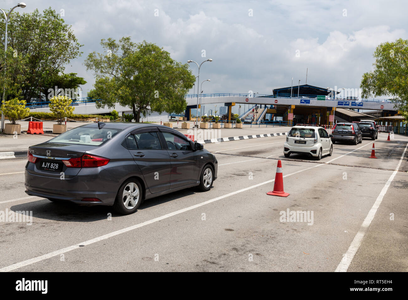 George Town, Penang, Malaysia.  Cars Waiting to Board Ferry to Butterworth. Stock Photo