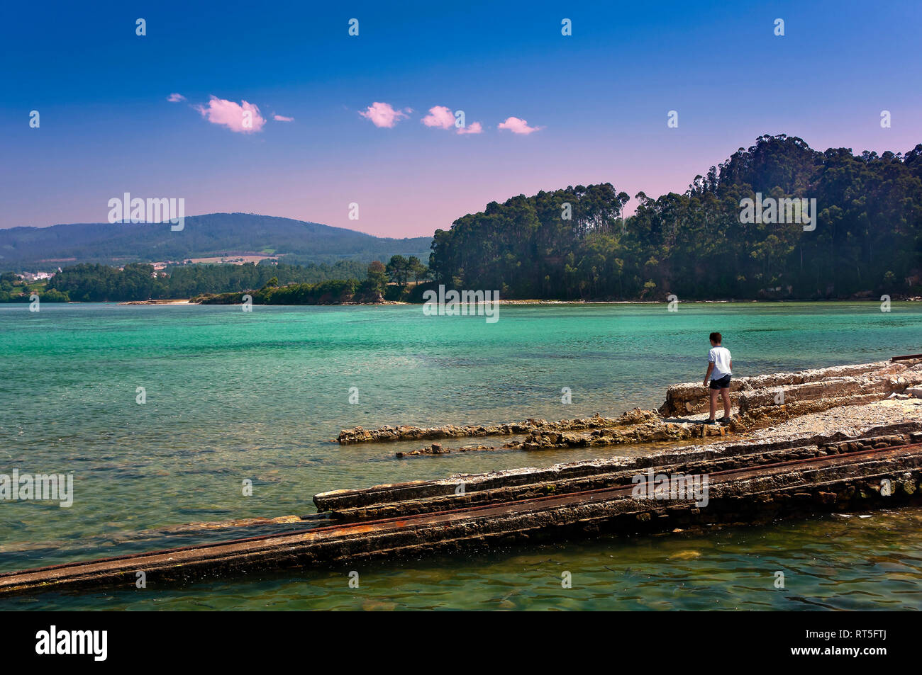 Foz estuary and old shipyard rails. Foz. Lugo province. Region of Galicia. Spain. Europe Stock Photo