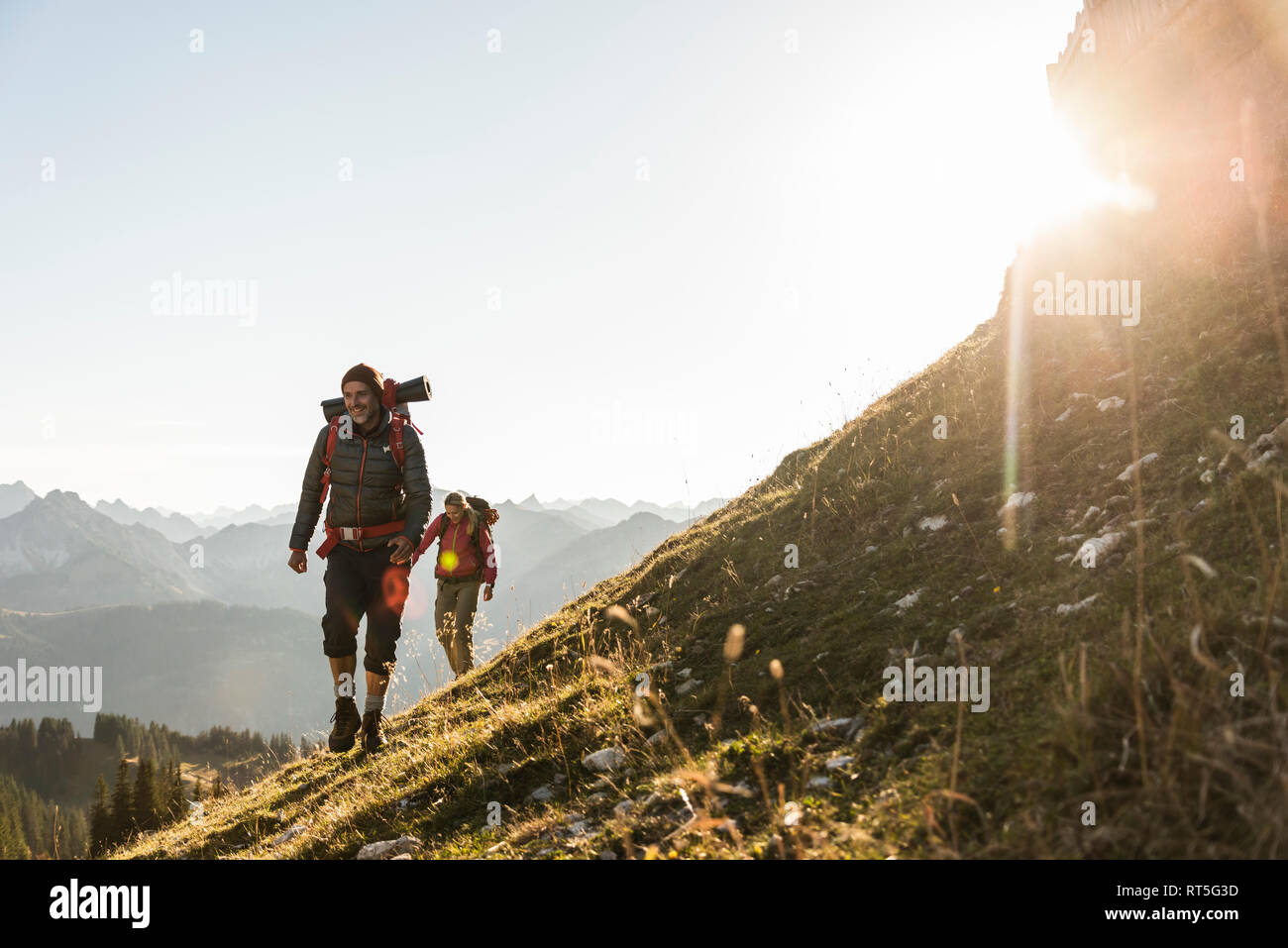 Couple hiking in the Austrian mountains Stock Photo